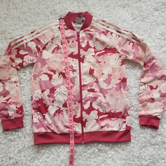 Adidas x Farm Rio Youth Girls L Red  Pink Floral Stripe Trefoil Zip Track Jacket - Picture 11 of 14